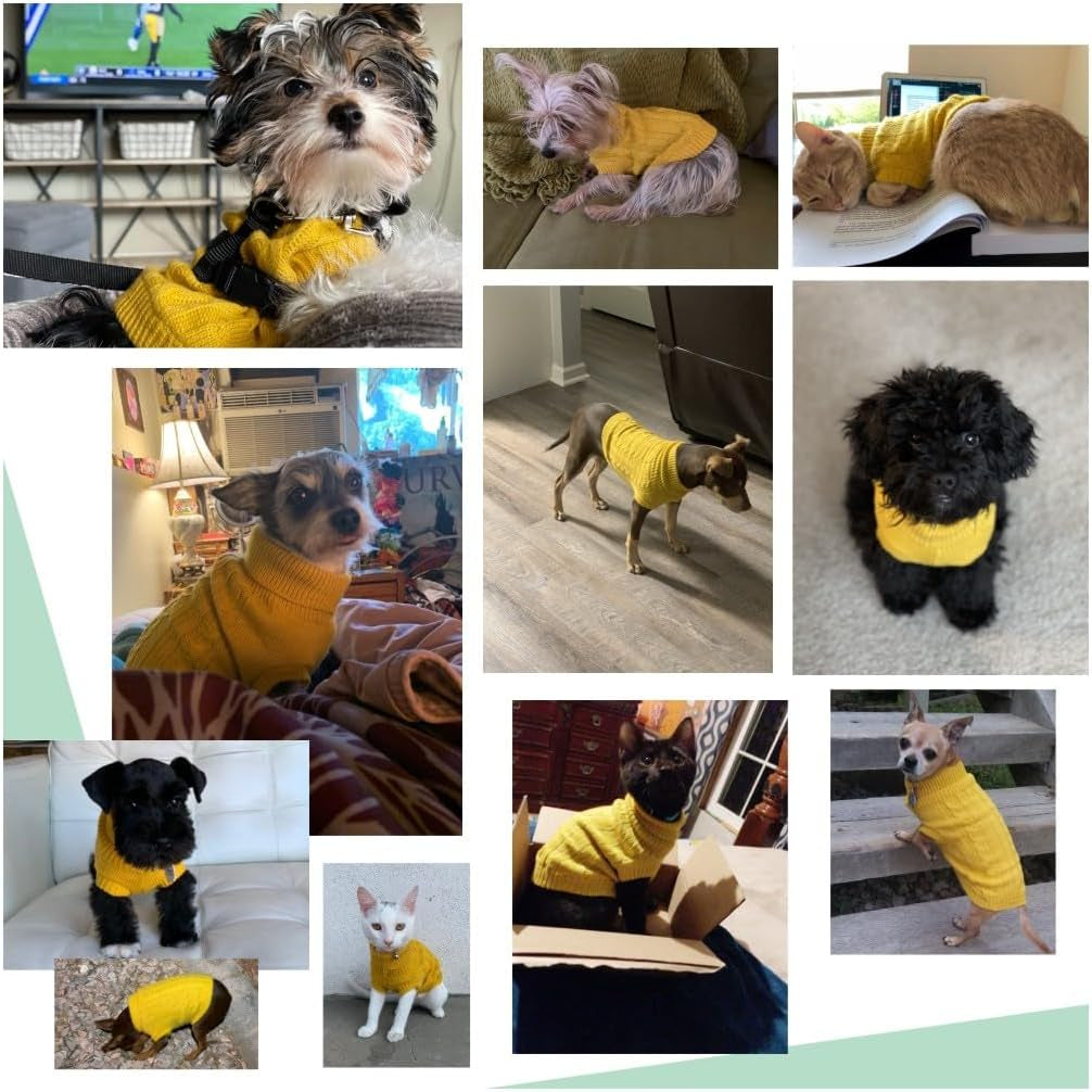 Small Dog Sweaters Knitted Pet Cat Warm Dog Sweatshirt Winter Clothes Kitten Puppy Sweater (Small,Yellow)