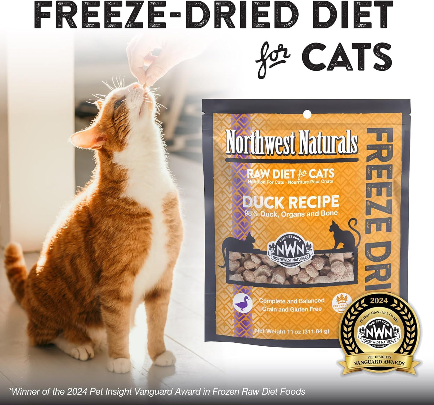 Freeze-Dried Duck Cat & Kitten Food – Bite-Sized Nibbles – Healthy, Limited, Human-Grade Ingredients, All-Natural, High-Protein – Complete & Balanced, Grain-Free – 11 Oz (Pack of 3)